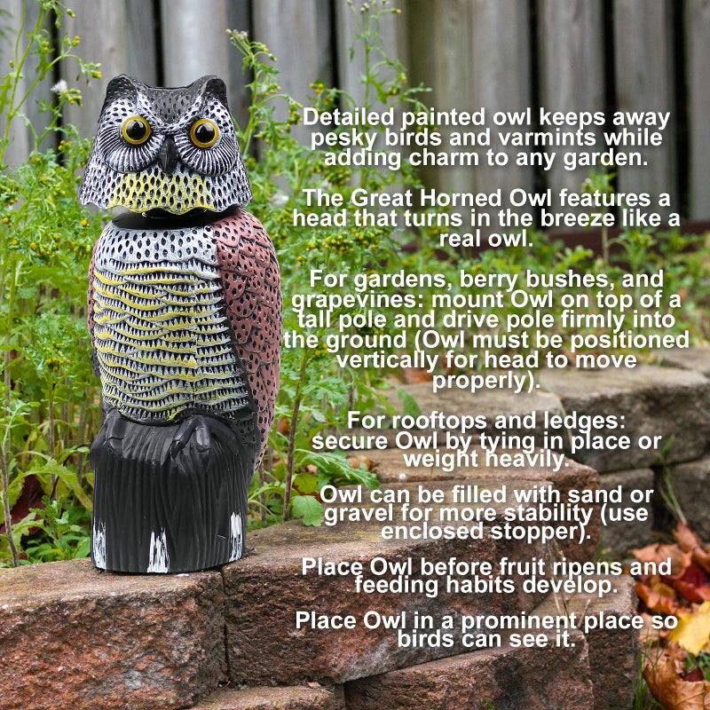 Galashield Owl Decoy to Scare Birds Away Scarecrow Fake Owl with Rotating Head 16" Tall - Image 3